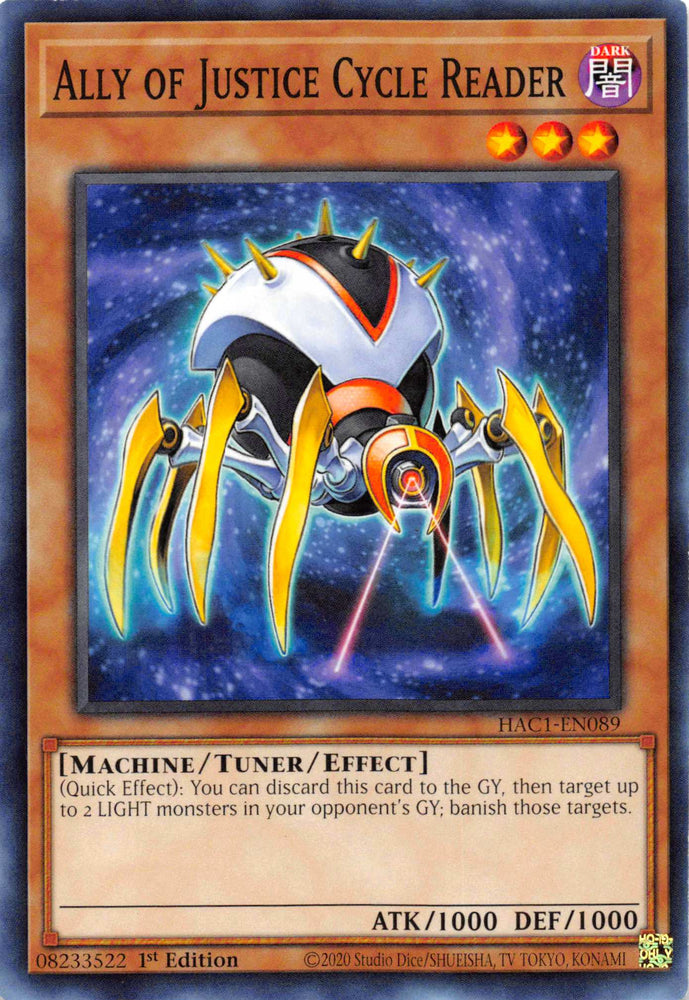 Ally of Justice Cycle Reader [HAC1-EN089] Common Yu-Gi-Oh!