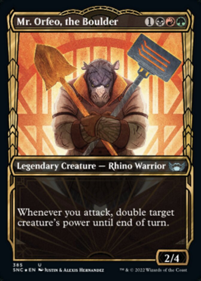 Mr. Orfeo, the Boulder (Showcase Golden Age Gilded Foil) [Streets of New Capenna] Magic: The Gathering