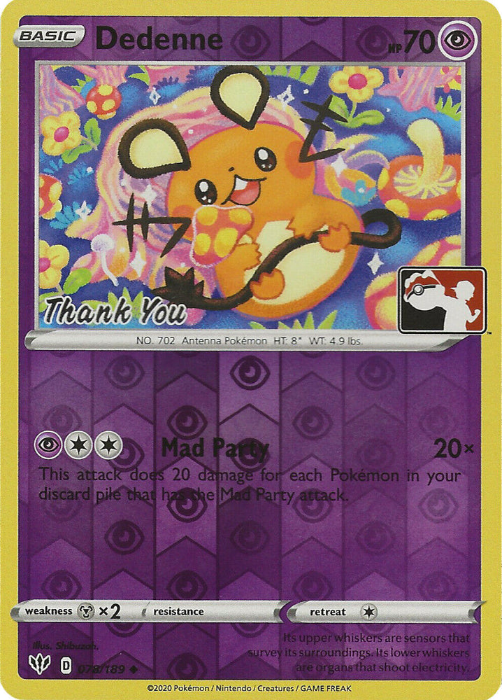 Dedenne (078/189) (Thank You Promo) [Sword & Shield: Darkness Ablaze] Pokémon