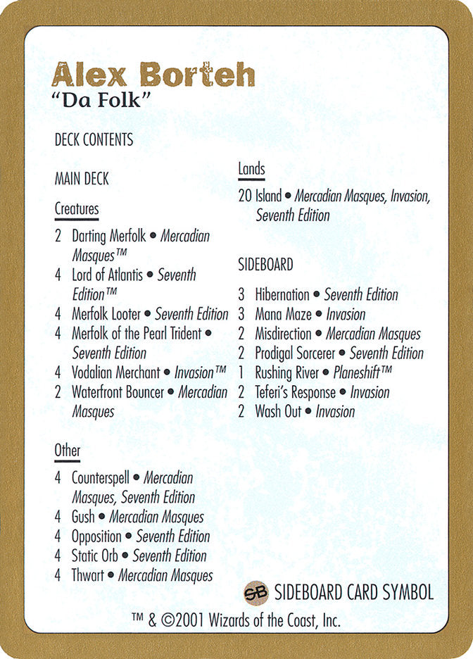 Alex Borteh Decklist [World Championship Decks 2001] Magic: The Gathering