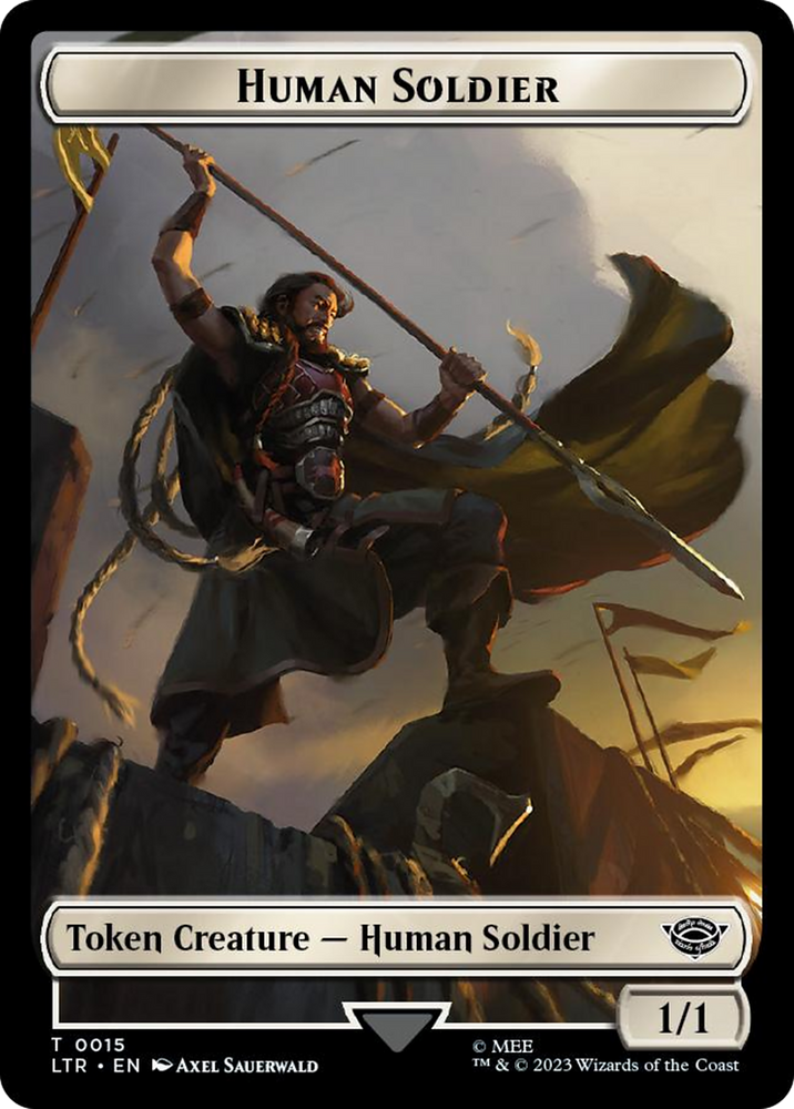 Human Soldier (0015) // Food (0023) Double-Sided Token (Surge Foil) [The Lord of the Rings: Tales of Middle-Earth Tokens] Magic: The Gathering