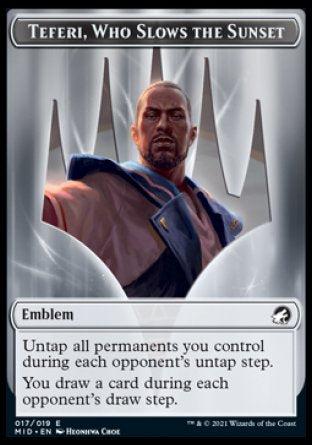 Human // Teferi, Who Slows the Sunset Emblem Double-Sided Token [Innistrad: Midnight Hunt Tokens] Magic: The Gathering