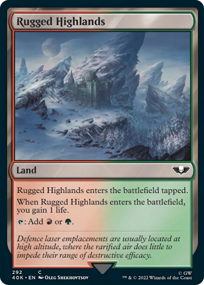 Rugged Highlands (Surge Foil) [Warhammer 40,000] Magic: The Gathering