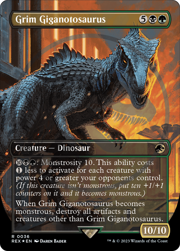 Grim Giganotosaurus Emblem (Borderless) [Jurassic World Collection Tokens] Magic: The Gathering