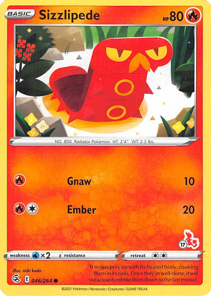 Sizzlipede (046/264) (Cinderace Stamp #17) [Battle Academy 2022] Pokémon
