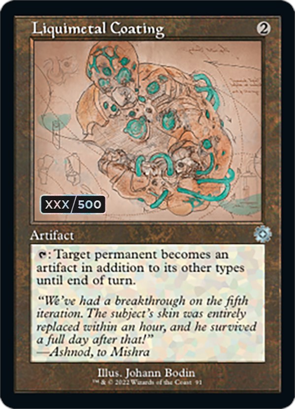 Liquimetal Coating (Retro Schematic) (Serial Numbered) [The Brothers' War Retro Artifacts] Magic: The Gathering