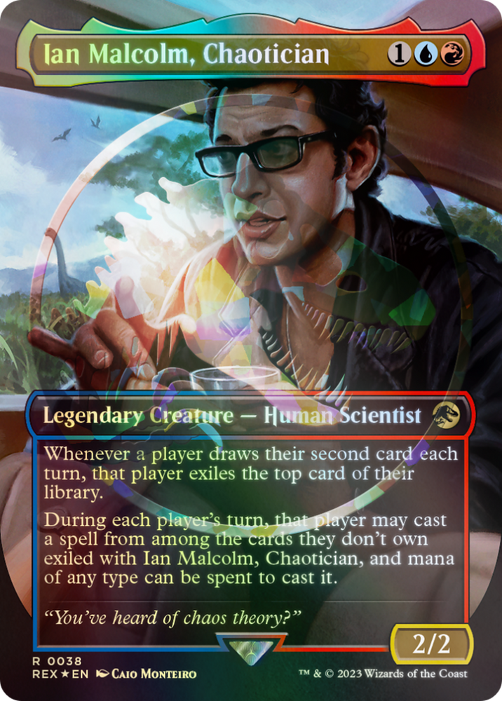 Ian Malcolm, Chaotician Emblem (Borderless) [Jurassic World Collection Tokens] Magic: The Gathering