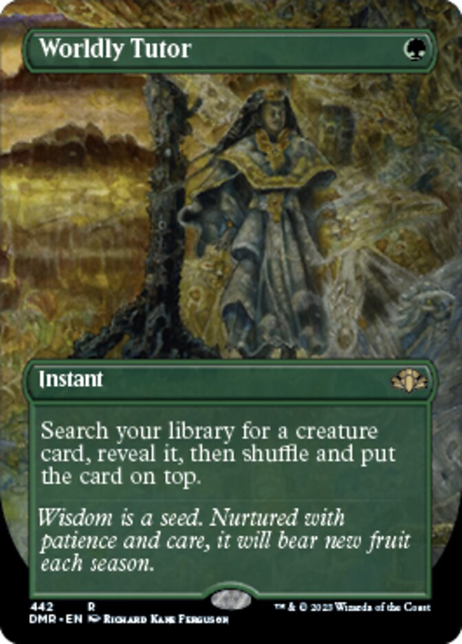 Worldly Tutor (Borderless Alternate Art) [Dominaria Remastered] Magic: The Gathering